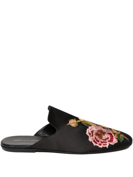 Papuci tip mules Dries Van Noten cu model floral negru