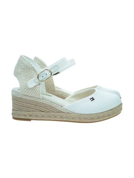 Espadrile Tommy Hilfiger cu pană cu vârf închis din piele alb