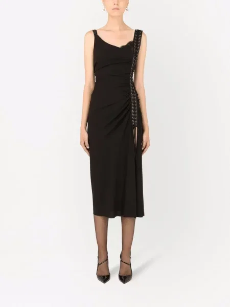 Šněrovací krajkové oblekové šaty Dolce & Gabbana černé