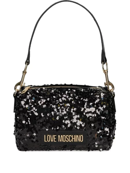 Geantă messenger Love Moschino cu paiete negru