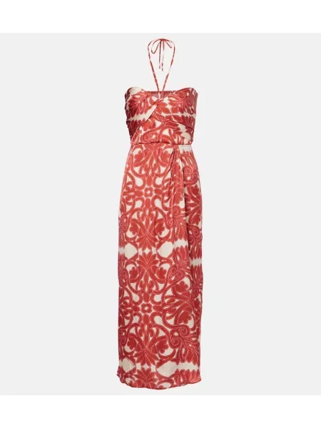 Rochie midi Poupette St Barth din satin cu imagine până la genunchi roșu