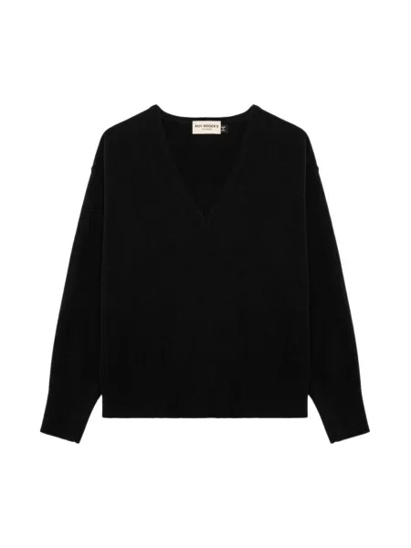 Sweter Roy Rogers w paski z dekoltem w serek czarny