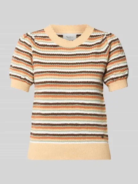 Koszulka z dzianiny o kroju regular fit z krótkim rękawem model KAMIA LUREX' Pepe Jeans beżowa