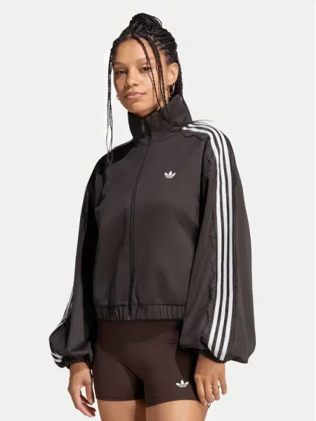 Oversized bluza rozpinana z mieszanka bawełny model LACE OVERSIZED' Adidas Originals brązowa