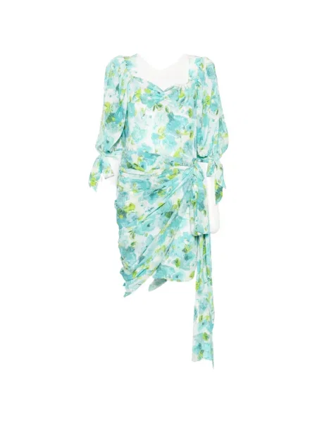 Rochie midi Chloé cu model floral cu imagine asimetrică albastru