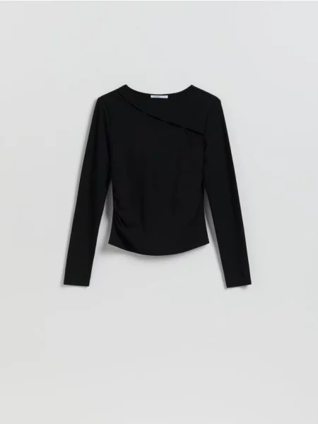 Tricou mânecă lungă Reserved din lyocell negru