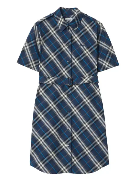 Rochie tip cămașă Burberry în carouri de costum albastru