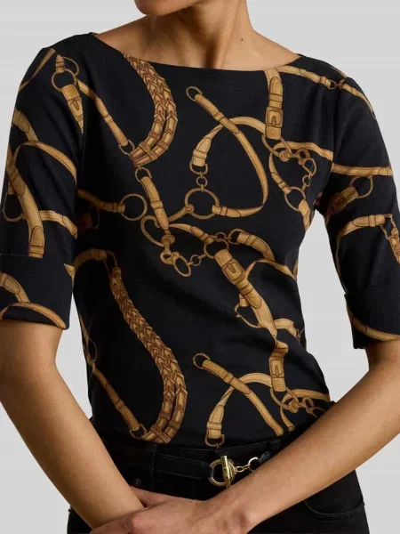 T-shirt o kroju slim fit ze wzorem na całej powierzchni model JUDY' Lauren Ralph Lauren czarna