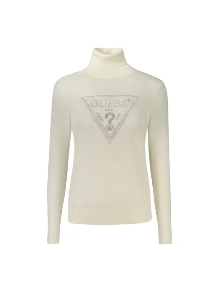 Sweter Guess z wysokim kołnierzem z logo biały