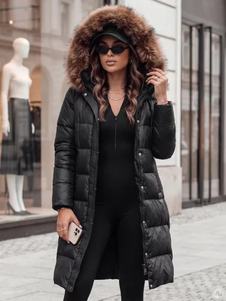 Kurtka zimowa pikowana z futerkiem STYLEBELLA Dstreet czarna