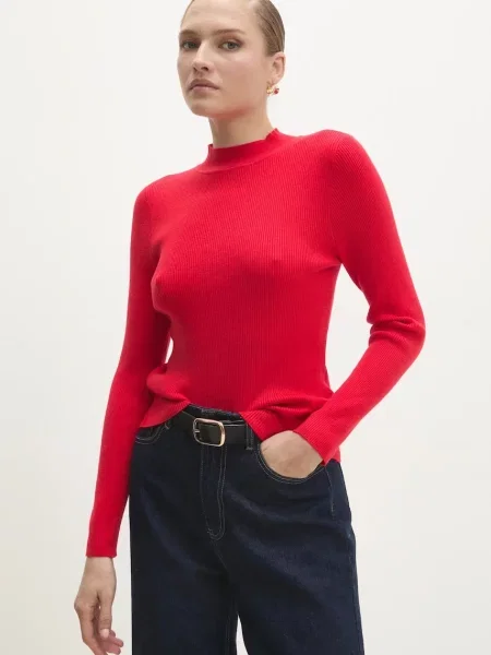 Пуловер с вълна Answear Lab от лека материя червено