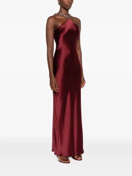 Rochie maxi Staud cu mărgele cu gât halter roșu