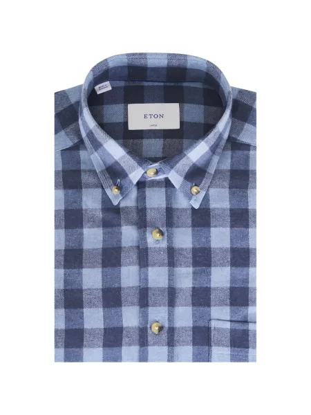 Cămașă Eton în carouri de flanelă albastru