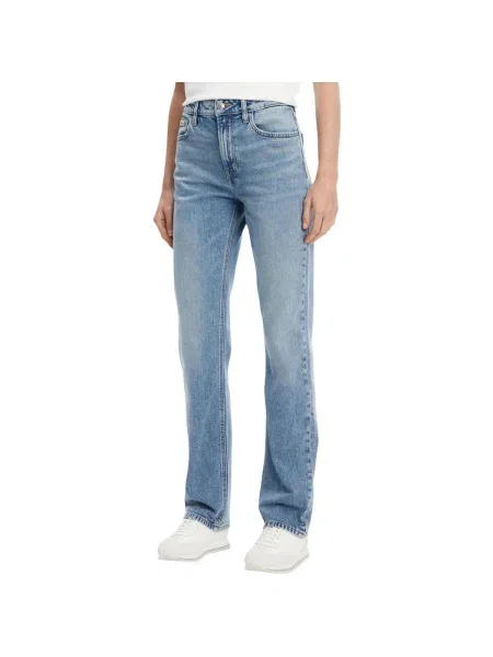 Blugi drepți Calvin Klein Jeans cu talie înaltă alb