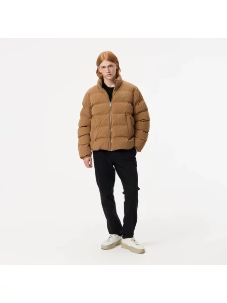Lacoste Pikowana Welurowa Kurtka Puchowa brązowy