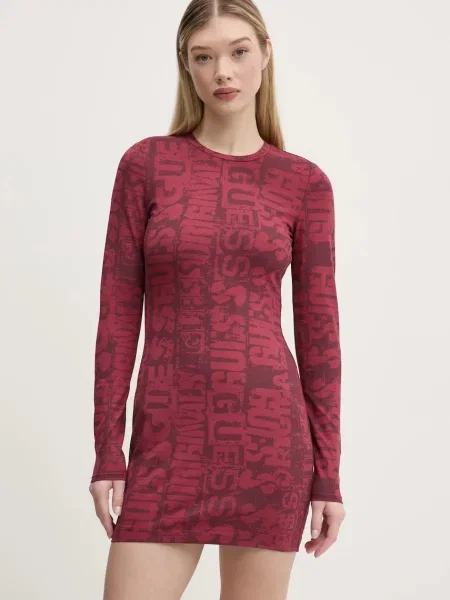 Рокля Guess Originals къса с кройка по тялото червено