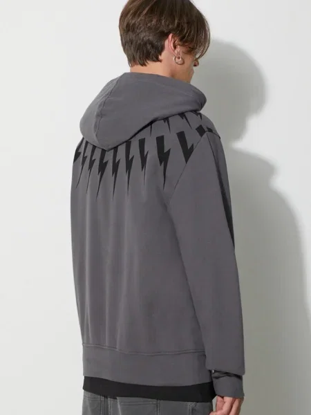 Кофта Neil Barett FAIRISLE THUNDERBOLT з капюшоном з принтом сірий