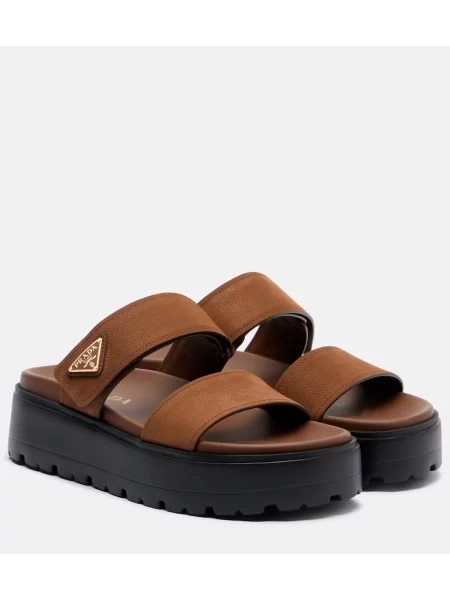 Sandale Prada din piele cu platformă maro