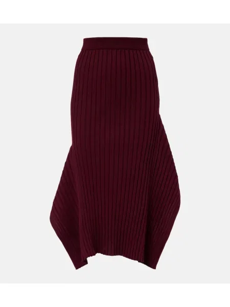 Fustă midi Stella Mccartney tricotate până la genunchi bordo