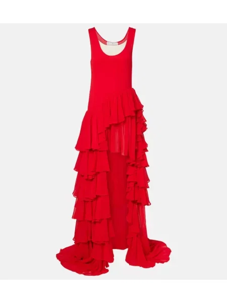 Asimetrična obleka maxi obleka Xu Zhi stopenjsko rdeča