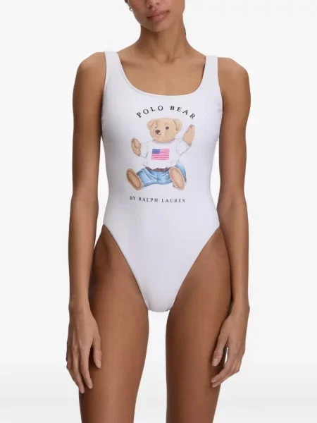 Costum de baie Polo Ralph Lauren în carouri cu decolteu în V galben