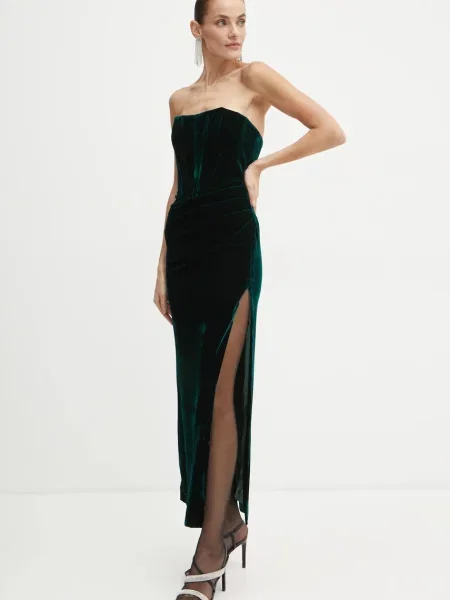 Velurové šaty Bardot EVERLASTING midi zelená