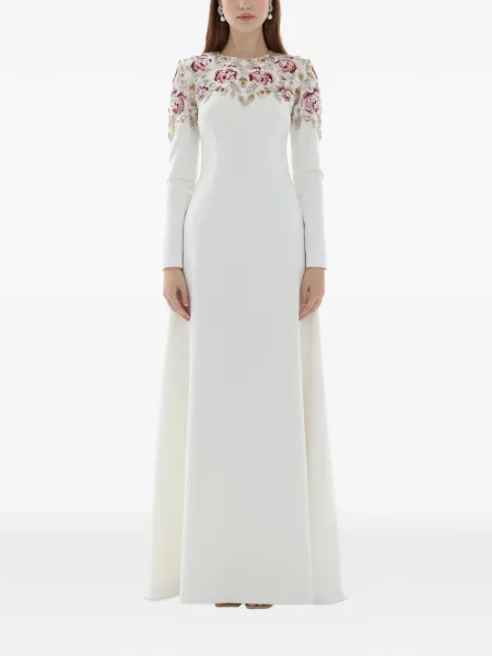 Rochie maxi Dina Melwani lungă de costum alb