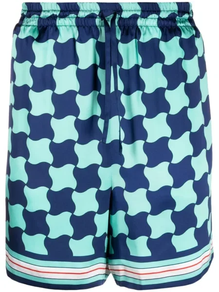Pantaloni scurți Casablanca de mătase cu imagine albastru