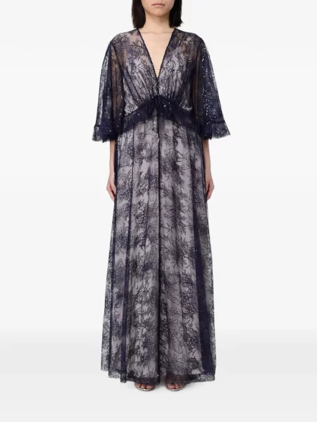 Rochie maxi Alberta Ferretti cu paiete din dantelă albastru
