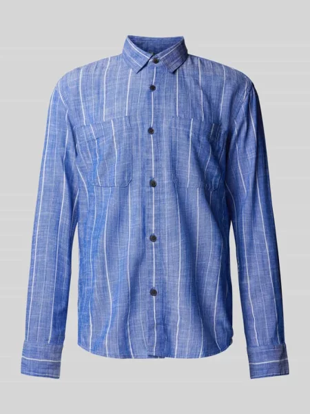 Koszula casualowa o kroju relaxed fit z mieszanki z dodatkiem lnu Tom Tailor Denim niebieska
