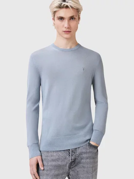 Вълнен пуловер AllSaints MODE мъжки сиво