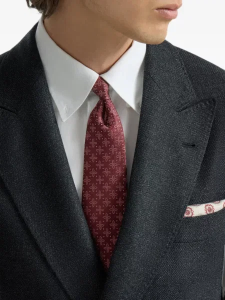 Cravată Brunello Cucinelli de mătase cu model floral roșu