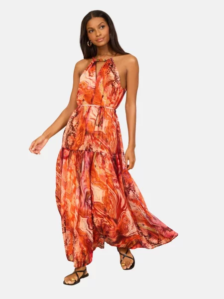 Lipsy Rochie de vară crem / castaniu / portocaliu roz