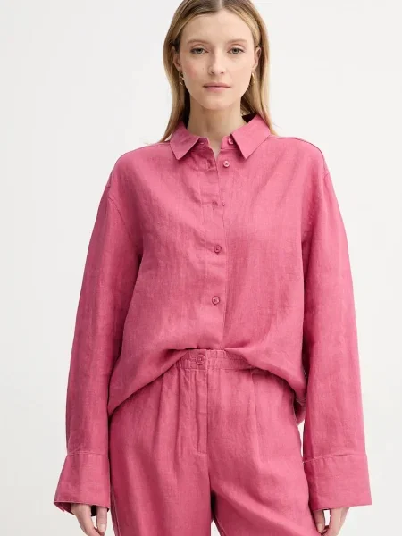 Samsoe Samsoe cămașă de in SANOT cu guler clasic relaxed roz