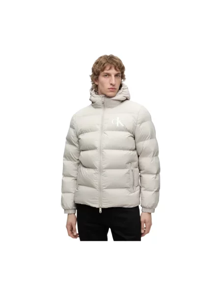 Kurtka jeansowa Calvin Klein Jeans z kapturem beżowa