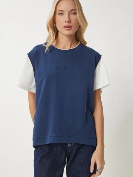 Happiness İstanbul Tricou indigo alb