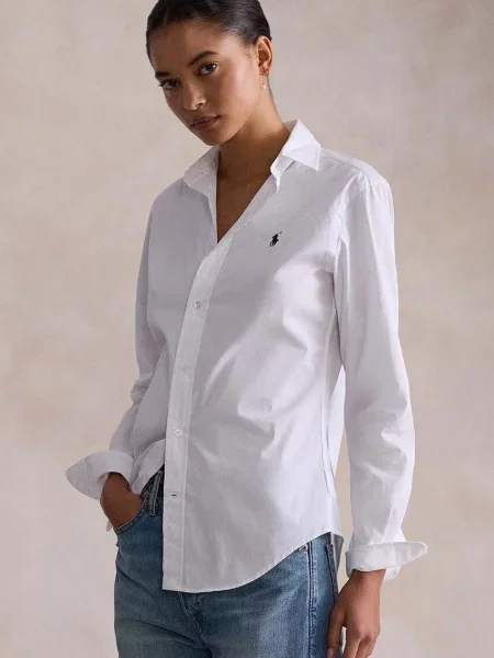 Polo Ralph Lauren cămașă din femei cu guler clasic regular alb