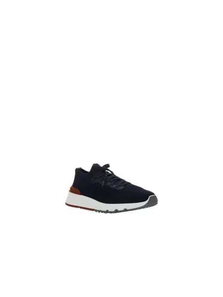 Dzianinowe sneakersy Brunello Cucinelli sznurowane niebieskie