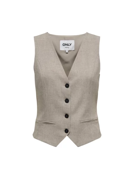 Kamizelka Only z dekoltem w serek beżowa