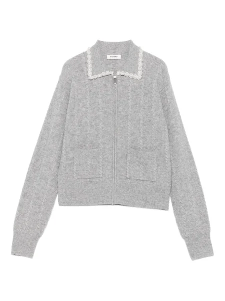 Cardigan Sandro cu perle tricotate gri