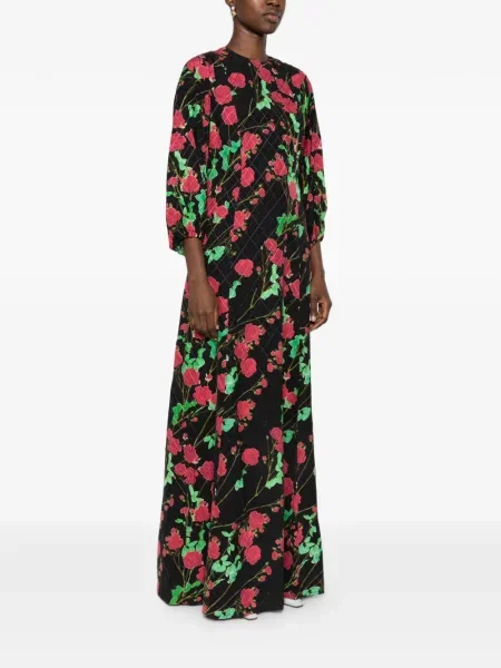 Rochie maxi Bernadette cu model floral cu imagine negru