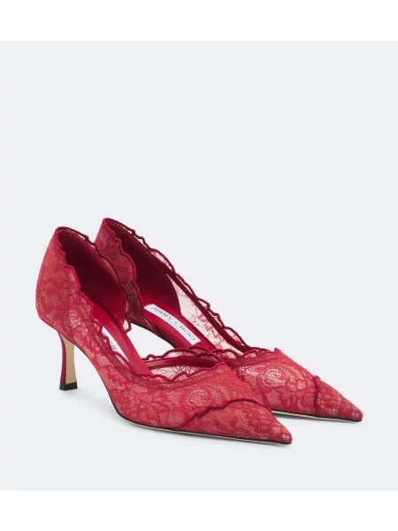 Czółenka Jimmy Choo koronkowa czerwona