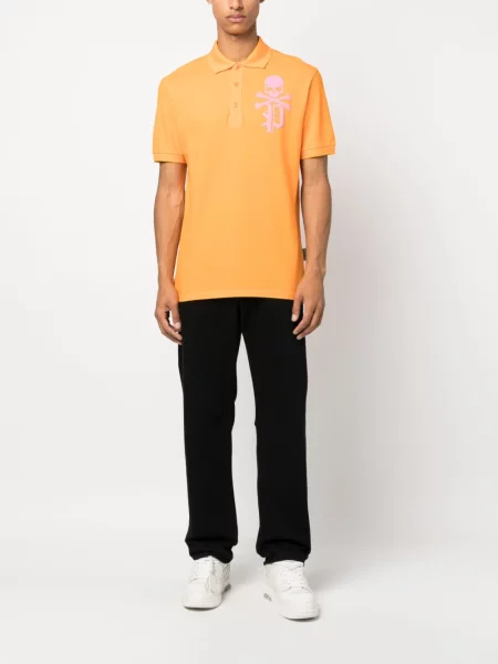 Raštuota trumpas polo marškinėliai Philipp Plein oranžinė