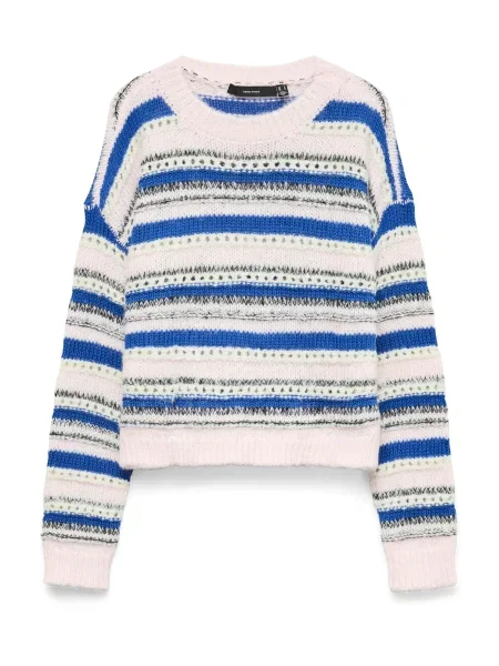 VERO MODA Pulover VMLENORA albastru regal / roz / negru alb