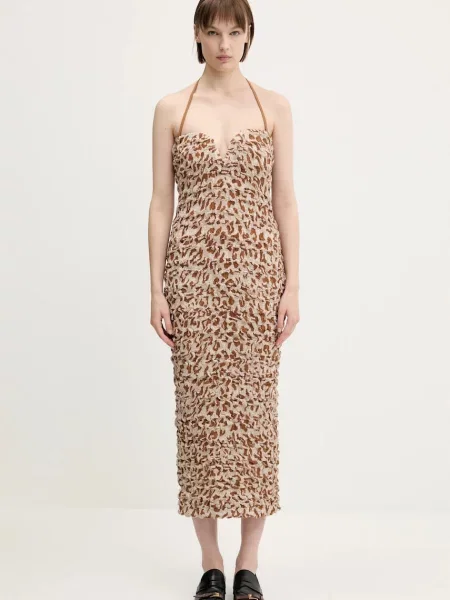 Nanushka sukienka HAYLEN midi dopasowana brązowy