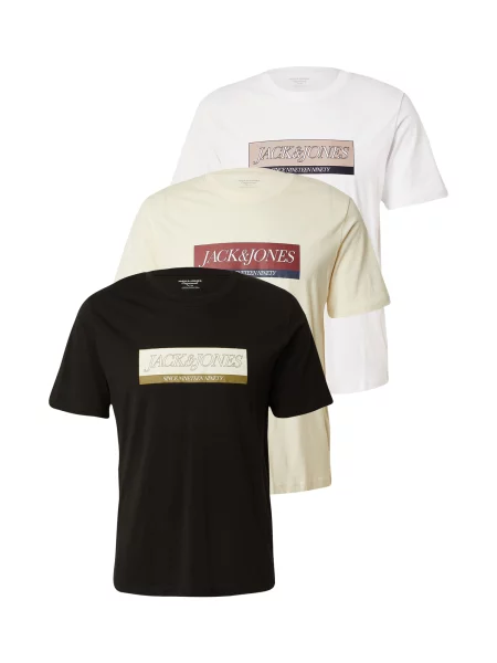 JACK & JONES Tričko JORINWOOD béžová / modrá / červená čierna