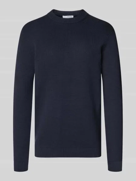 Sweter z dzianiny o kroju regular fit z czystej bawełny model ‘DANE’ Selected Homme granatowy