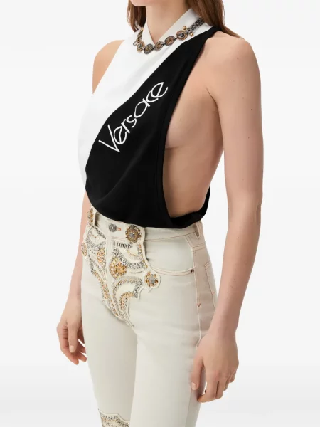 Top Versace din jerseu cu autograf negru