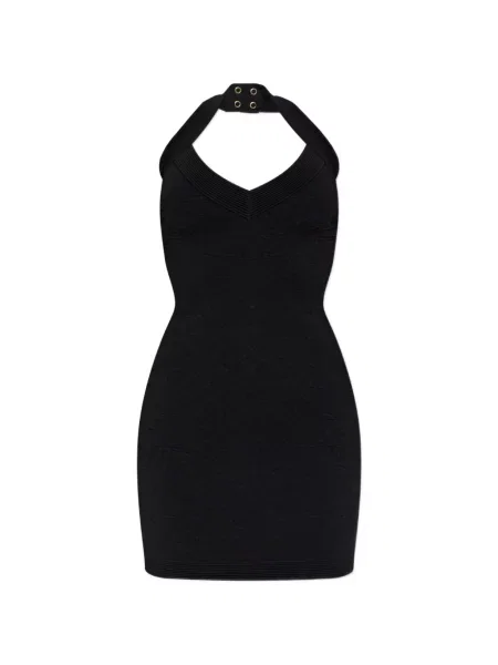 Rochie mini Balmain din jacard cu gât halter negru