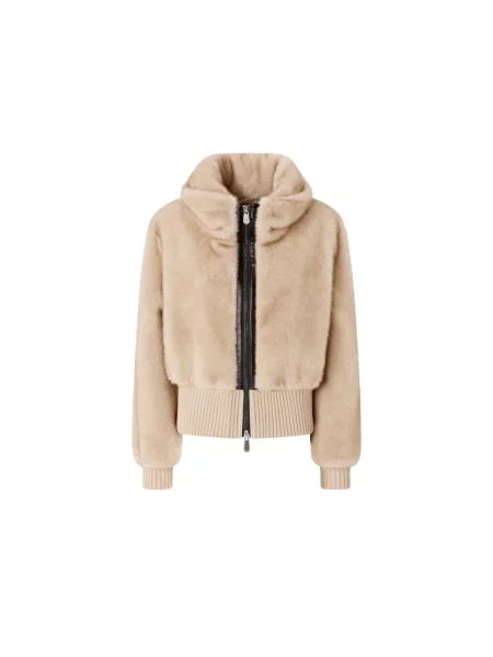 Sztuczne futro kurtka bomber Pinko beżowy